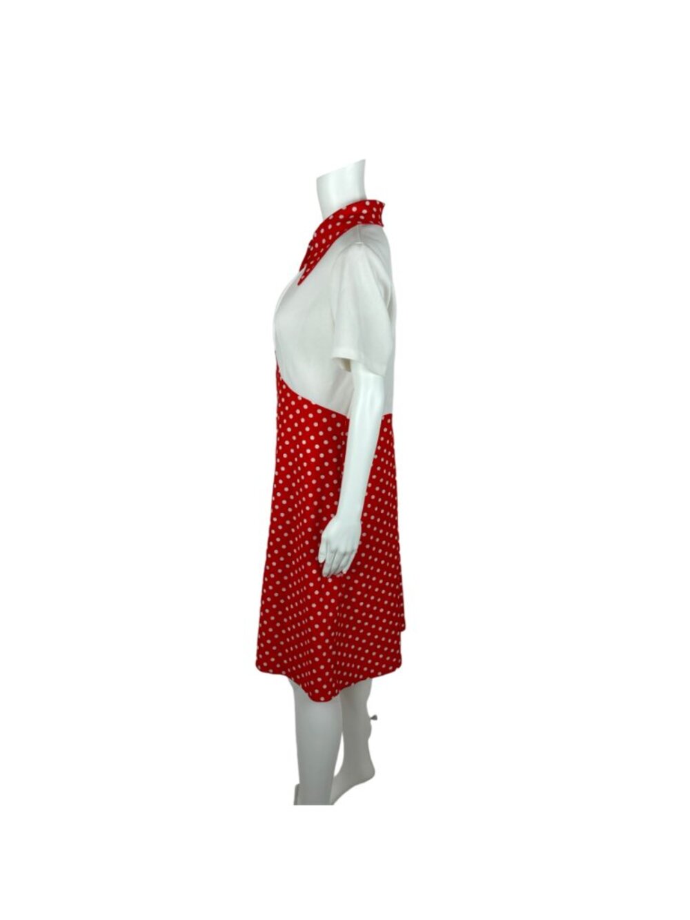 Vintage 70s Polka Dot Dress Women's Large Red White Front Zip Up Mini Minnie Bab - Picture 8 of 11